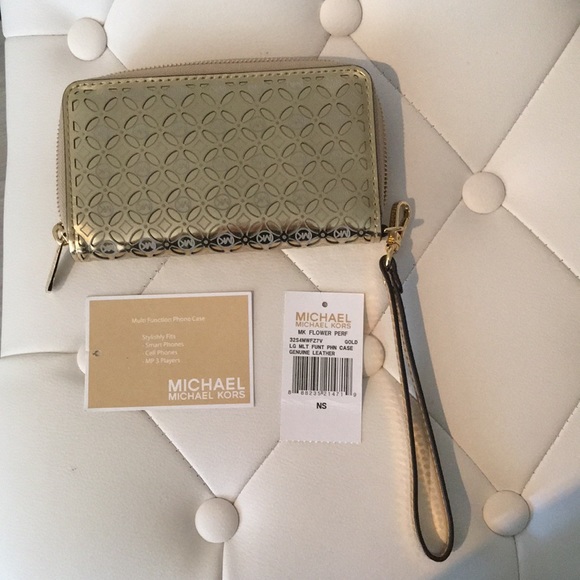 🎒 Michael Kors Flower Wristlet Phone Case Leather - Picture 2 of 4